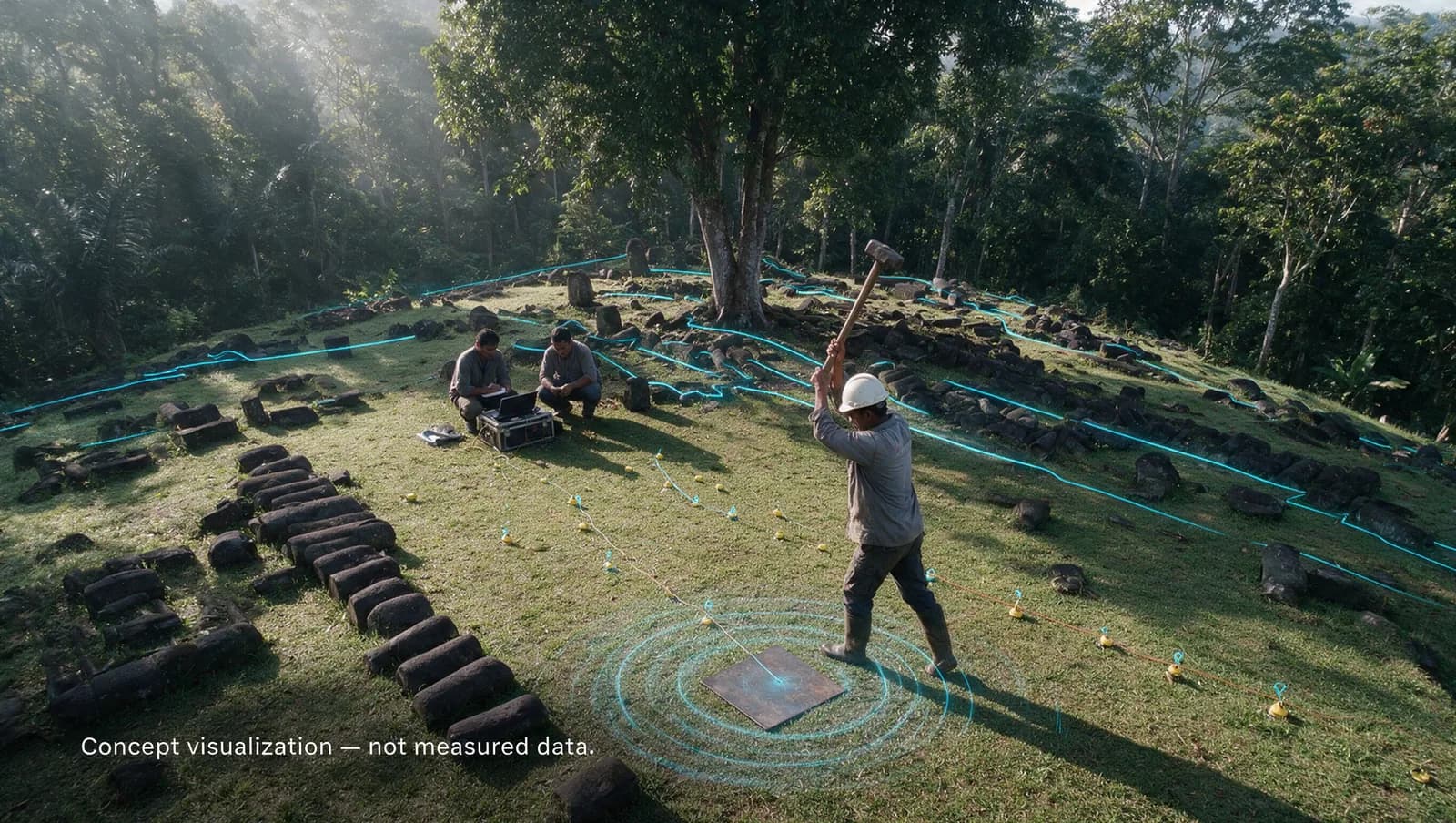 Documentary graphics over a drone plate